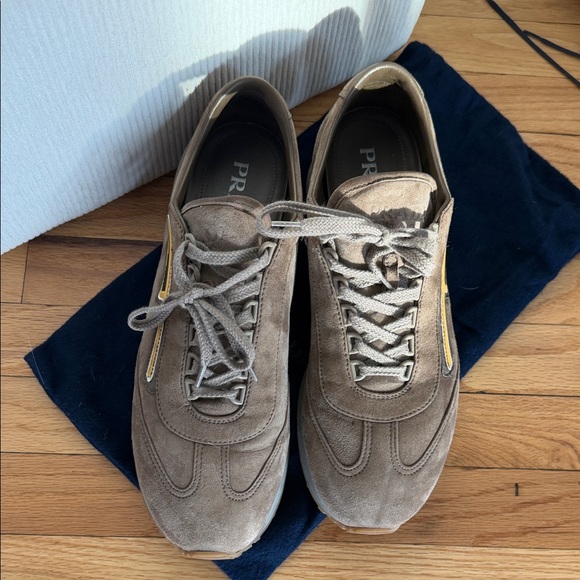 Prada Men's Tan Suede Sneakers - Picture 7 of 8